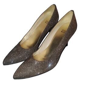 Stuart Weitzman 8.5 Pyrite Nocturn 3”  Leather Glitter Glam Classic Heels